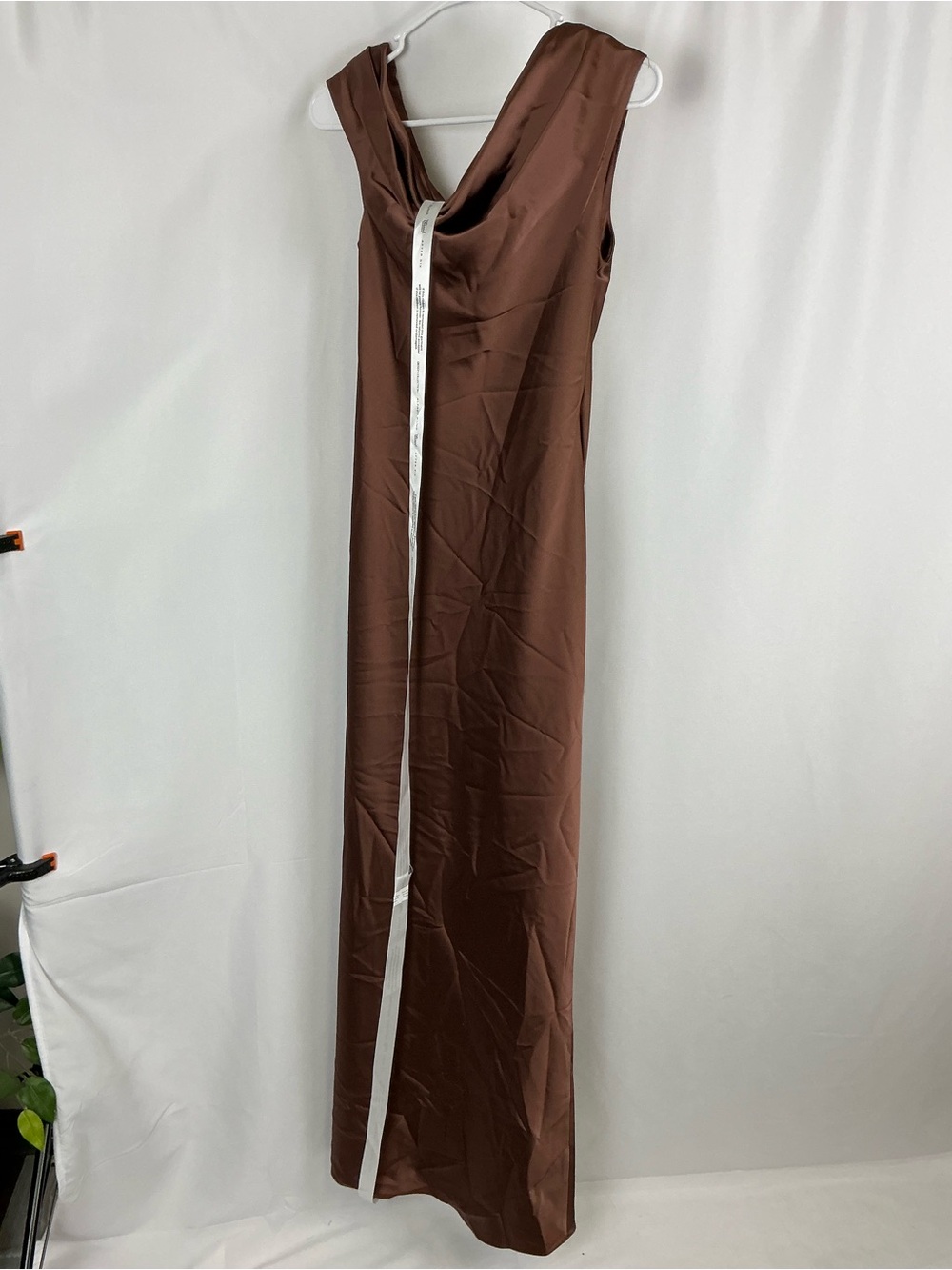 After Six One-Shoulder Satin Maxi Dress in Cognac Brown - Picture 6 of 6